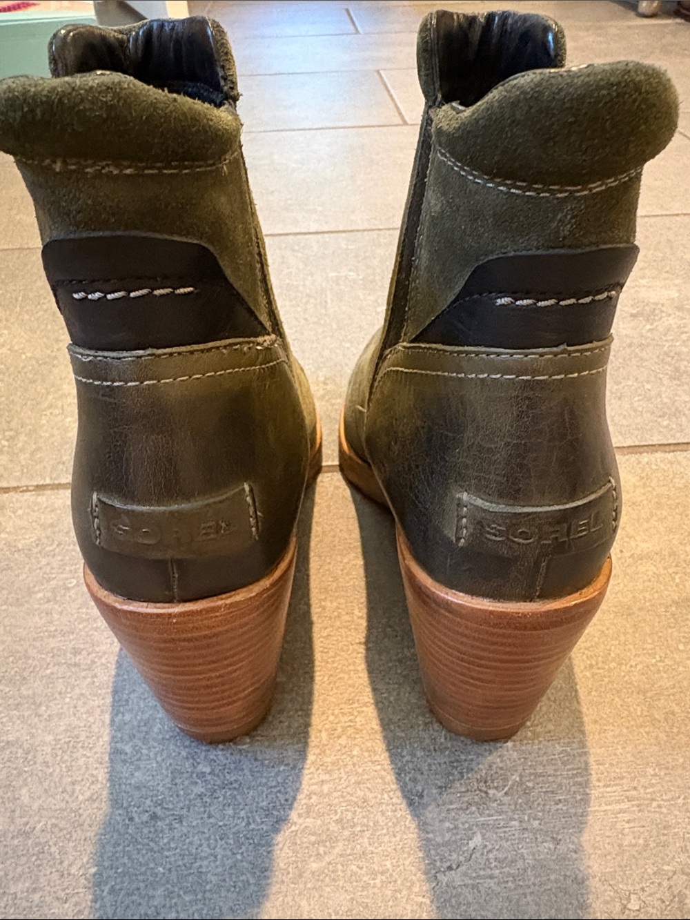 Sorel Olive Green Suede Wedge Chelsea Booties - Picture 3 of 5